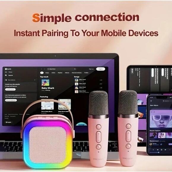 Mini Karaoke Machine for Kids 3+ Years Bluetooth Speaker with 2 Mics Pink Gifts - Picture 5 of 11